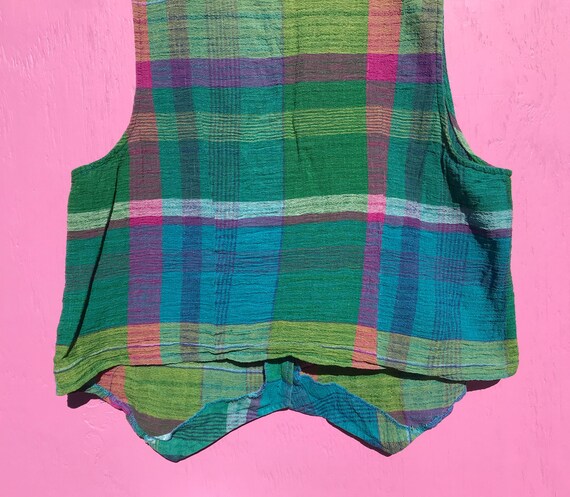 1980s Madras Plaid Vest with Pockets Size Medium … - image 6