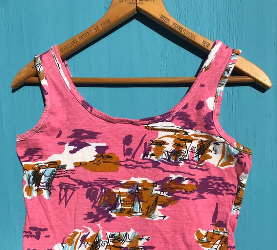 1980s Pink Tank Top Cami Vintage Vacation Sailboa… - image 5