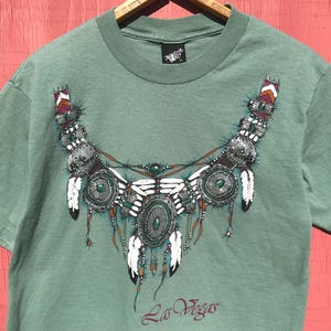 1990s Las Vegas Southwest Graphic T Shirt Sz Medium Sage Green Glitter Vintage Travel Souvenir Tee