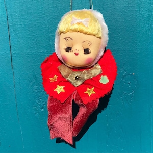 Vintage Christmas Pixie Ornament 1960s Blonde Girl Face