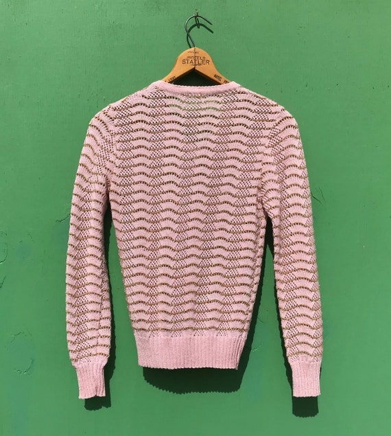 1980s Mauve Pink Crochet Sweater w Gold Threads D… - image 6