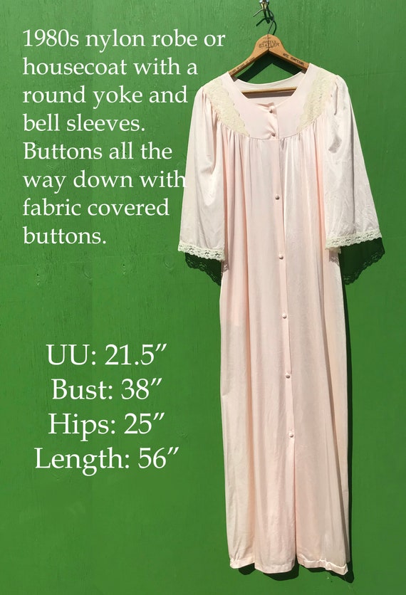 1970s Nylon Maxi Housecoat Peach Pink Robe Lingerie L… Gem