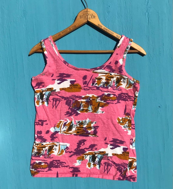 1980s Pink Tank Top Cami Vintage Vacation Sailboa… - image 6