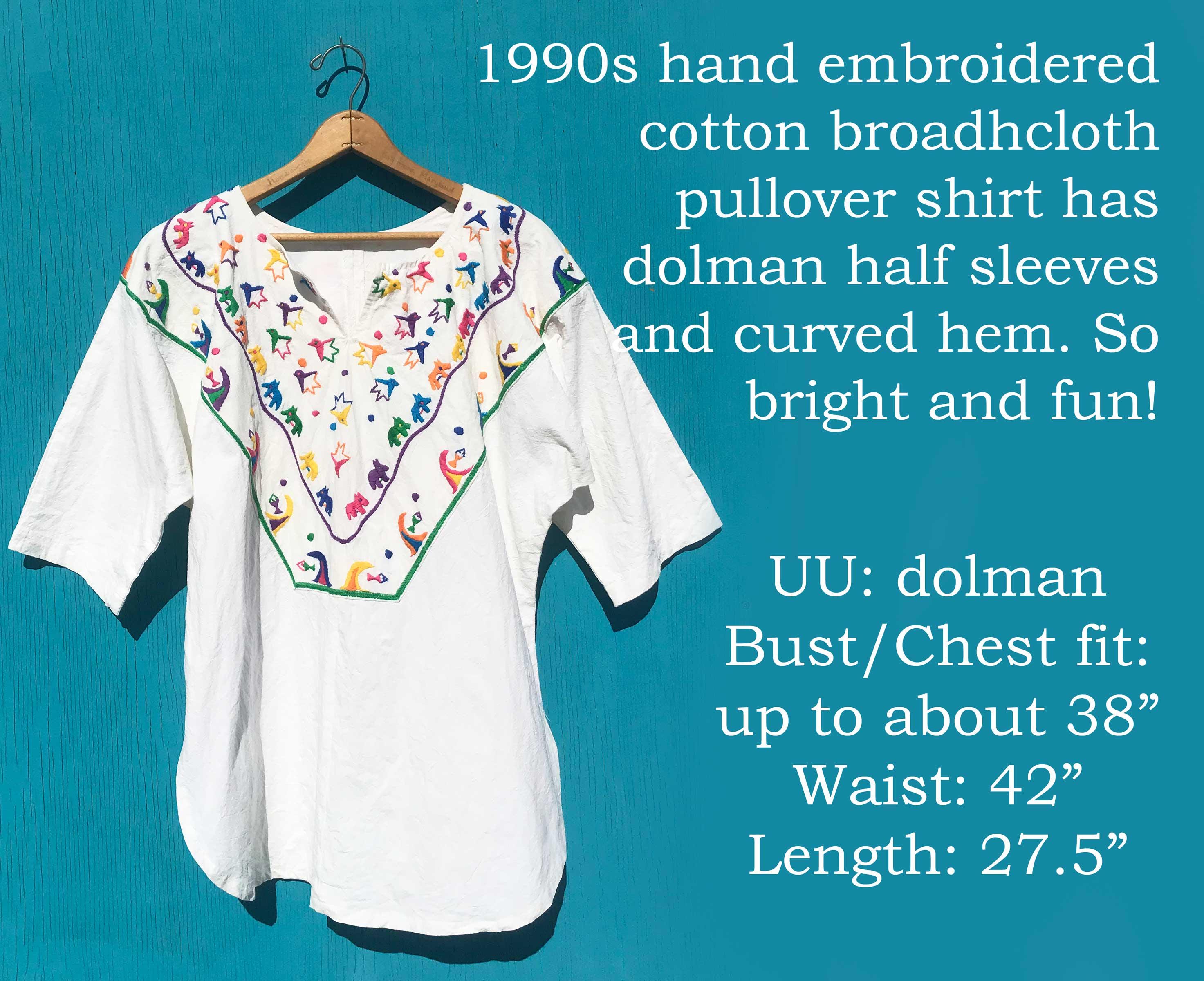 1990s Embroidered Mexican Shirt Sz Medium Pullover Cotton