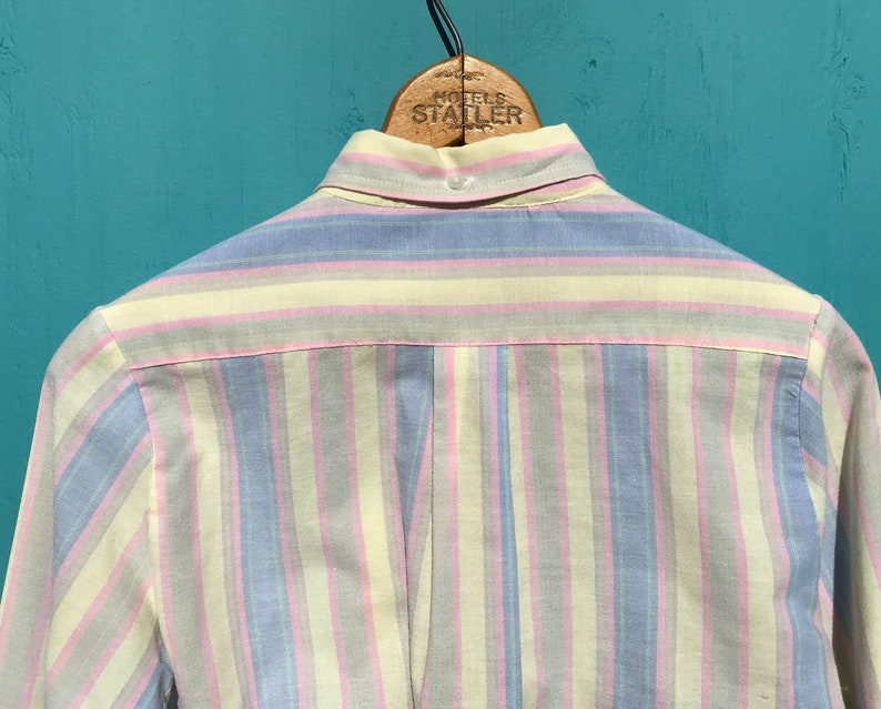 1980s Pastel Striped Oxford Shirt Long Sleeves Womens Button Down Size Medium w Pocket image 6