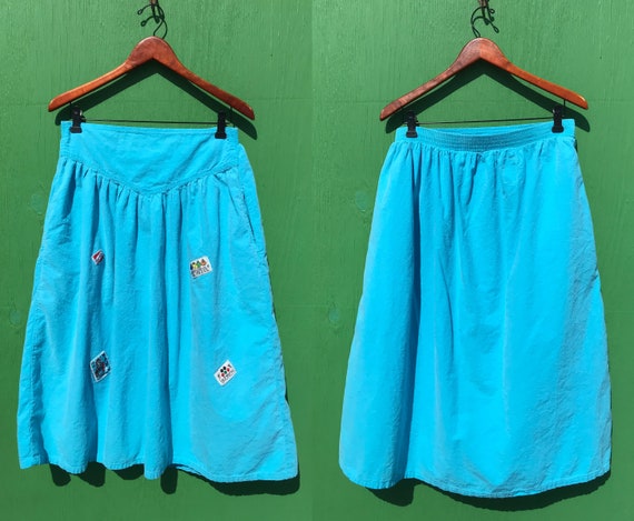 1980s Blue Top and Skirt Set 2 Piece Dress Boxy C… - image 7