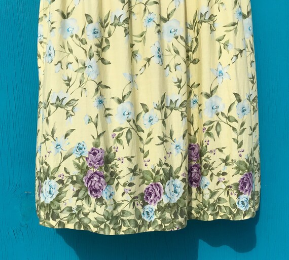 1990s Floral Rayon Skirt Elastic Waist Yellow w B… - image 5
