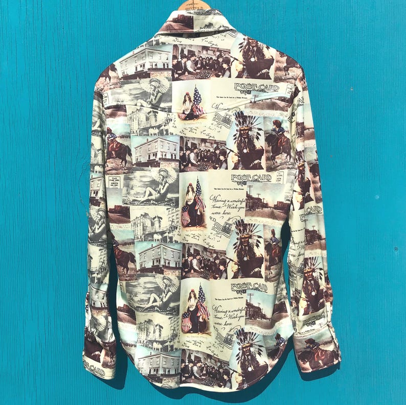 Vintage Western Americana Shirt Pearl Snap Sz Medium w Pockets Handmade image 7