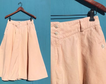 1990s Peach Pink Corduroy Skirt Vintage Pinwale Cord Flared Boot Skirt Waist 27 Size Medium Cotton with Pockets