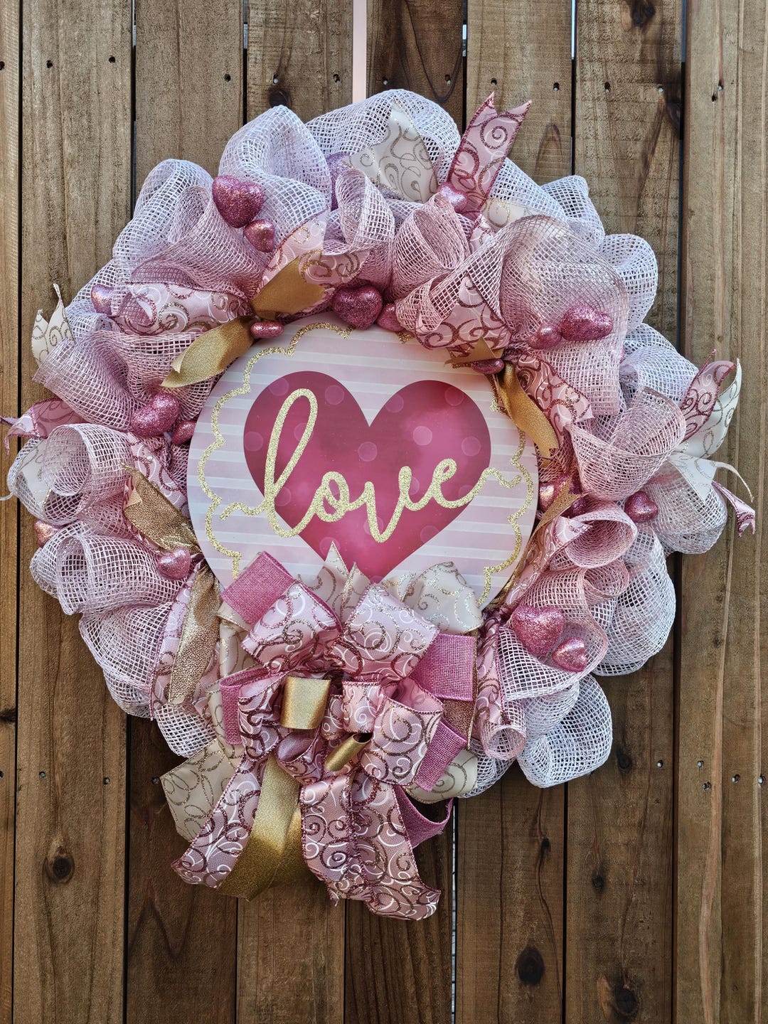 Romantic Pink & Gold Valentine’s Day Wreath - Elegant Love Door Decor ...