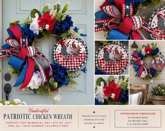 Red, White Blue Patriotic Chicken Wreath