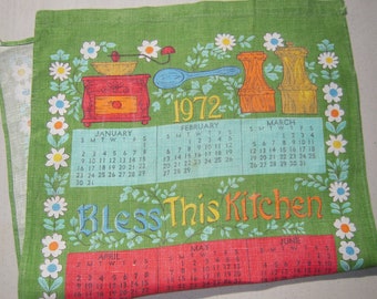 Vintage 1972 Calendar Towel Bless This Groovy Kitchen Retro Fun Wall Hanging