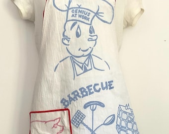 Vintage Full Bib Apron Barbecue Cartoon Genius At Work