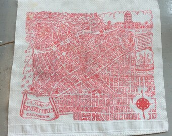 Vintage Souvenir Towel Beverly Hills Map to the Stars Homes Wall Hanging Hollywood Memorabilia California