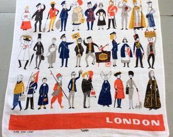 Vintage Towel The Many People of London Fun Retro Kitchen Wall Hanging Souvenir