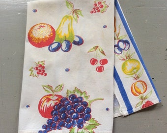 Vintage Fruit Towel Colorful Grapes Pears Cherries More Retro Kitchen