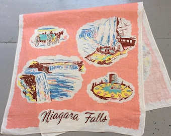 Vintage Souvenir Towel Niagara Falls Wall Hanging Ontario Canada Floral Clock