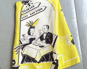 Vintage Bar Towel Proceed with Caution Risque Road Sign Drinking & Dating Drama Fun Bucilla