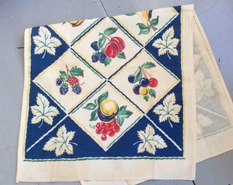 Vintage Fruit Towel or Runner Colorful Cherries Peaches Raspberries in Diamonds