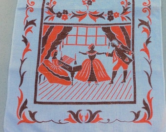 Vintage Tea Towel Colonial Couples Dance the Minuet Retro Kitchen Americana