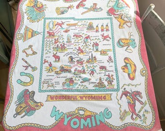 Vintage Souvenir Tablecloth Wild & Wonderful Wyoming