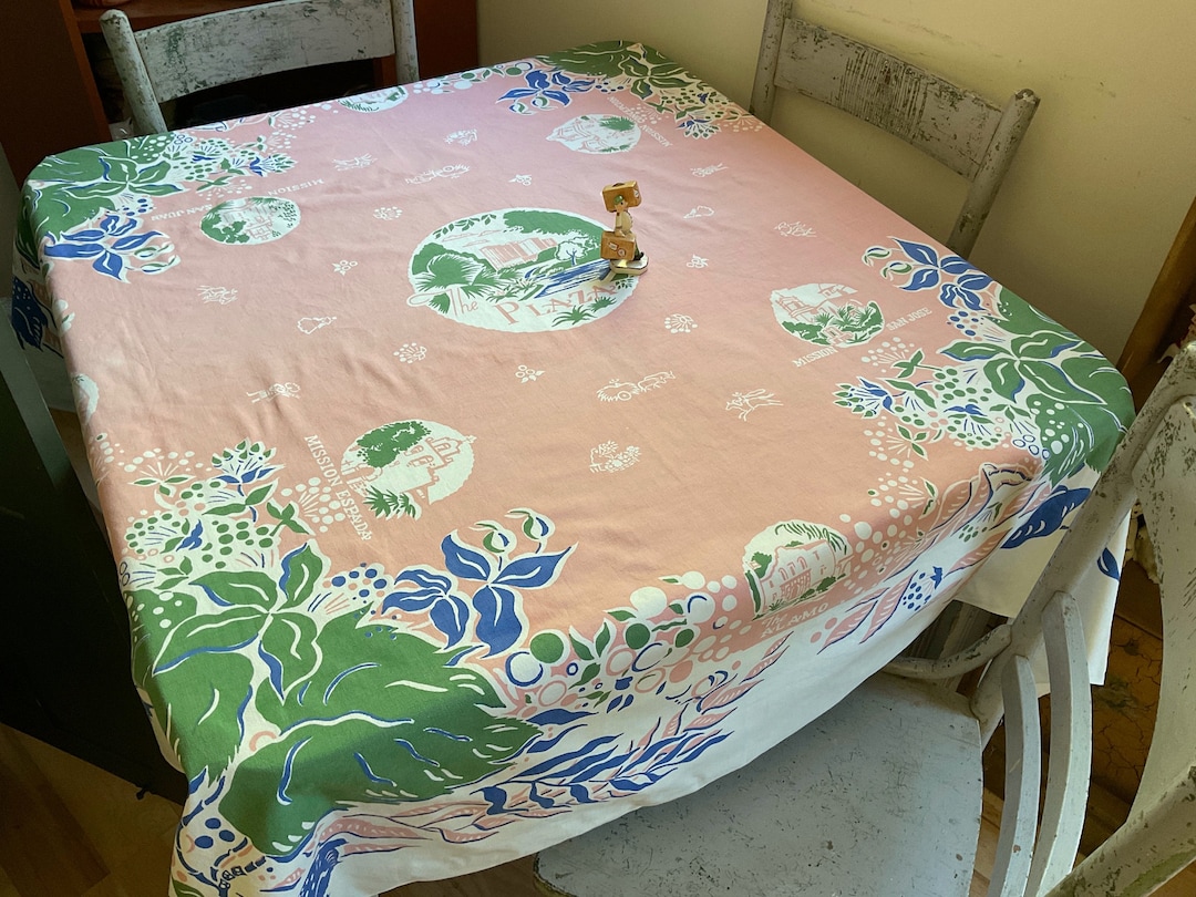 Vintage Souvenir Tablecloth San Antonio Texas the Plaza Hotel Alamo