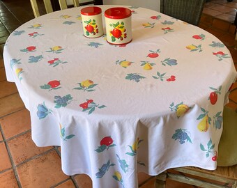 Vintage Wilendure Tablecloth Apples Pears Cherries Retro Kitchen Fruit Large Size