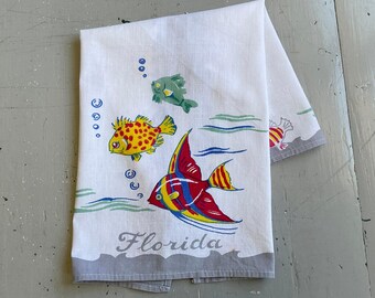 Vintage Florida Souvenir Towel Colorful Fish in the Sea
