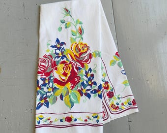 Vintage Towel Colorful Roses & Clematis