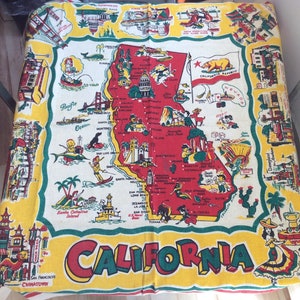 Vintage Souvenir Tablecloth Fab 50s California MWT NWT NOS Retro Kitchen State Map