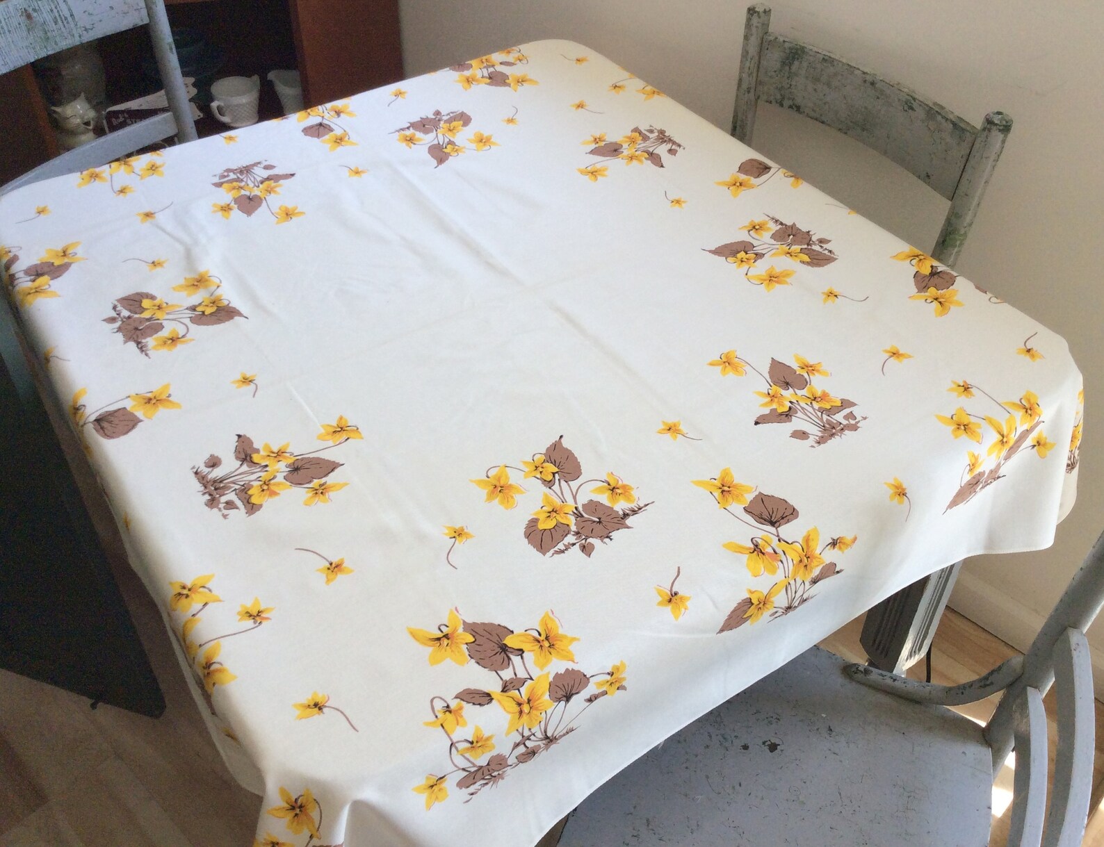 Vintage Simtex Tablecloth & Napkins Set Darling Yellow Wood Etsy