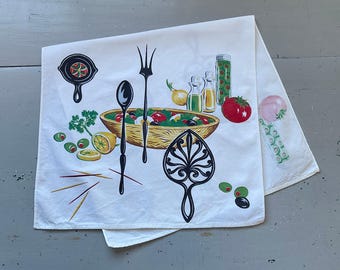Toalla vintage, ensaladera de mediados de siglo con accesorios, Woodstock