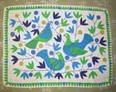 Vintage Swedish Textile Fun Birds Placemat Retro Kitchen