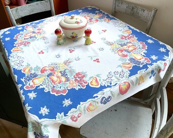 Vintage Tablecloth Fab Fruit Apples Cherries Strawberries More Retro Colorful Kitchen