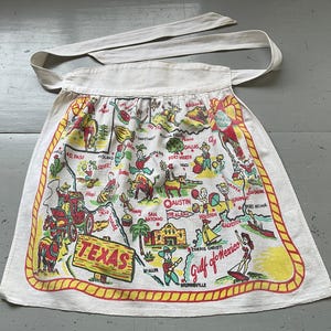 Vintage Souvenir Schürze Texas & Cowboys Retro Küche State Map Kaktus Tuch Selten