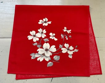 Vintage Wilendur Towel or Runner Rich Red Dogwood Retro Kitchen Floral
