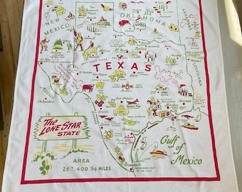 Vintage Souvenir Tablecloth Texas & Cowboys The Lone Star State Map