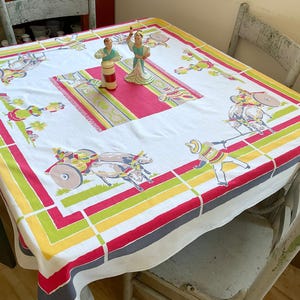 Vintage Startex Tablecloth Mexican Ox Cart Goes to Market Retro Southwestern Kitchen