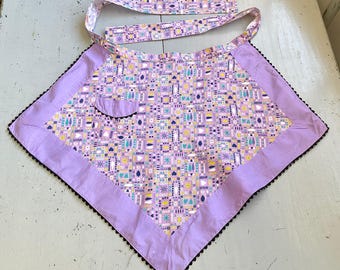 Vintage Apron Geometric Atomic Purple Hearts One Pocket