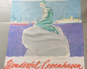 Vintage Towel or Wall Hanging Wonderful Copenhagen The Little Mermaid