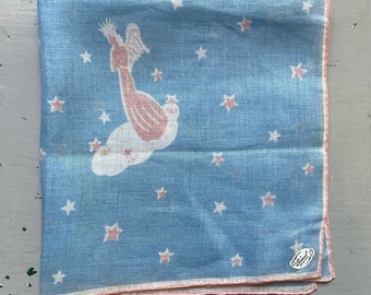 Vintage Burmel Hankie Angels in the Starry Heavens Pink & Blue MWT NWT NOS Retro Hanky