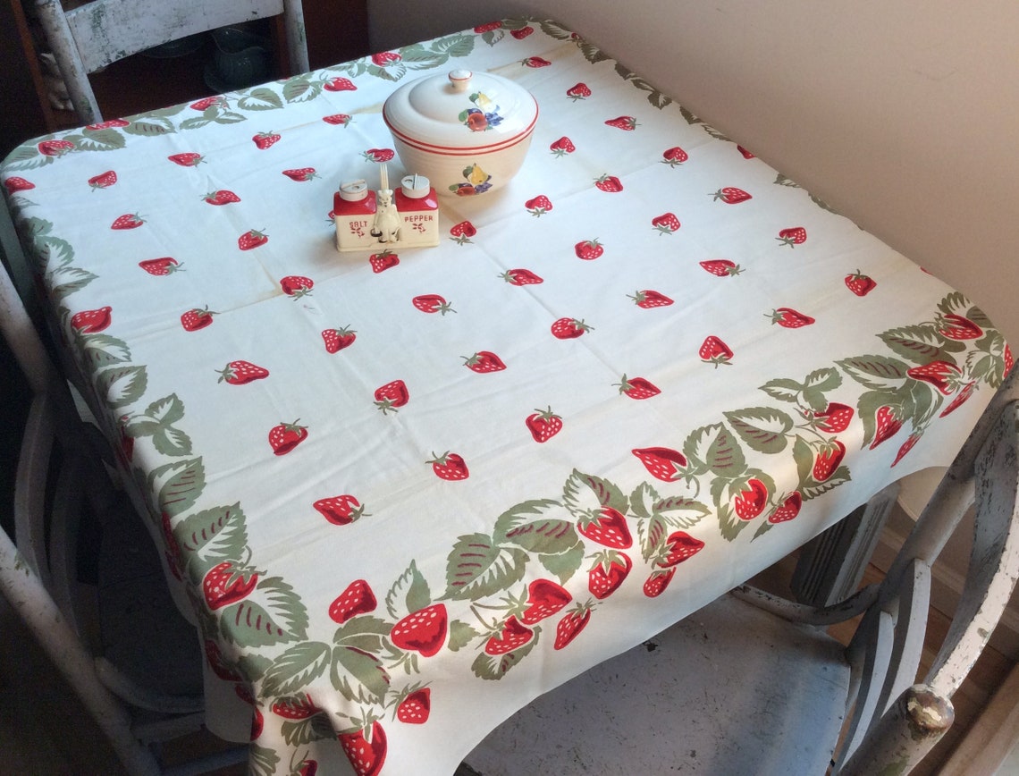 Vintage Simtex Tablecloth Strawberry MWT NWT NOS Retro Kitchen Etsy