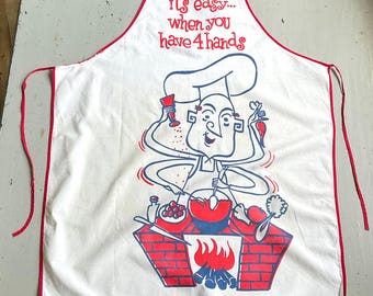 Vintage Full Bib Apron Expert Chef It's Easy When You Have 4 Hands