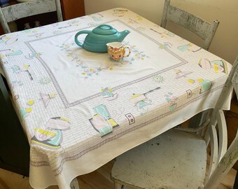 Vintage Tablecloth Plug Into 50s Appliances Parisian Prints Live Modern