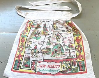 Vintage Souvenir Apron New Mexico Cowboys & Native People Carlsbad Caverns Retro Kitchen