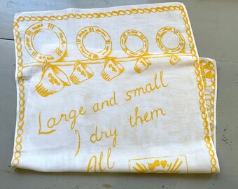 Vintage Towel or Wall Hanging Large or Small I Wash Them All Dish Washing Fun Retro Yellow Kitchen