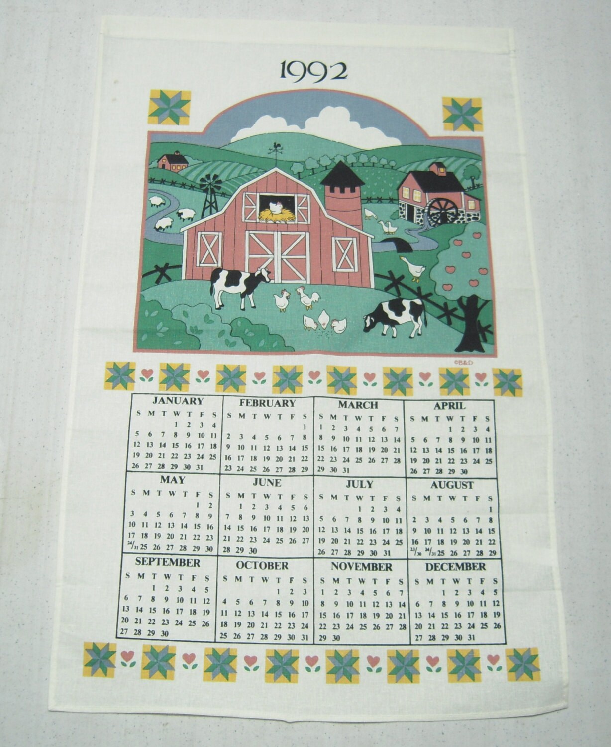 Vintage 1992 Calendar Towel Down on the Farm Retro Kitchen Pink and Green  Tea Towel Wall Hanging - Etsy