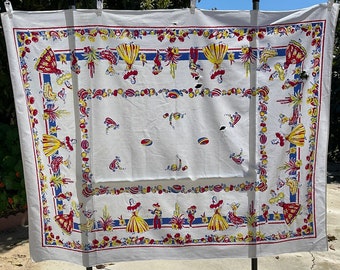 Vintage Cutter Tablecloth Colorful Mexican Dancers Cutter Craft AS IS