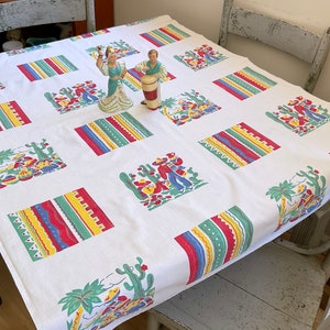 Vintage Tablecloth Mexican Market Day Serapes Colorful Southwestern Retro Kitchen