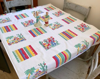 Vintage Tablecloth Mexican Market Day Colorful Serapes